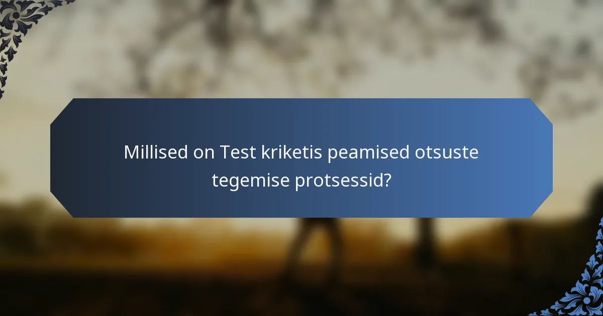 Millised on Test kriketis peamised otsuste tegemise protsessid?